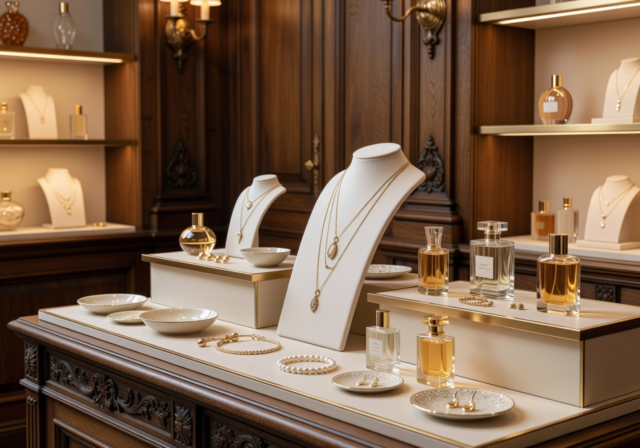 Boutique-Display mit Accessoires und Parfums
